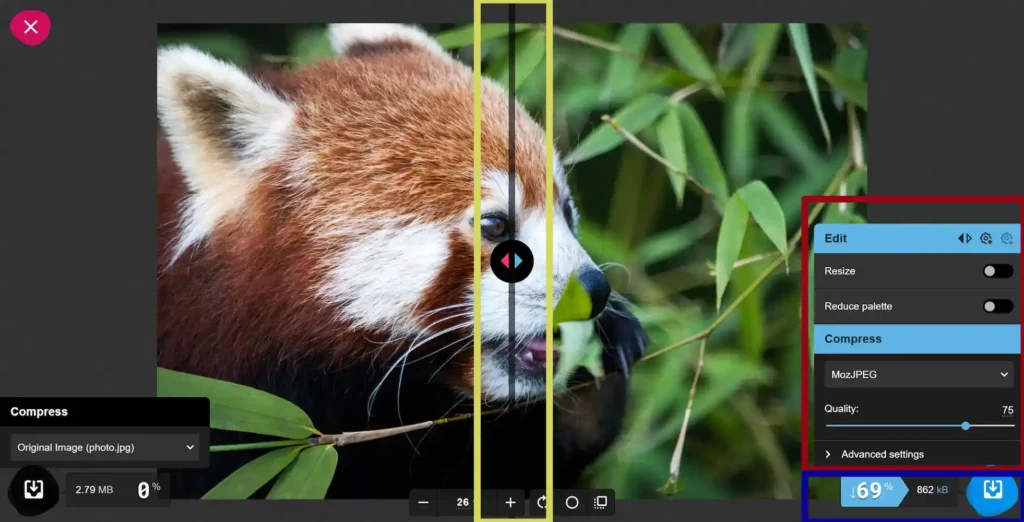 Elementos relevantes para la optimización de imagen para WordPress en Squoosh